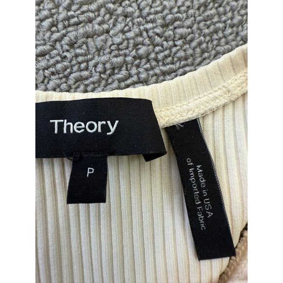 Theory Women's Small Petite Cream White Ribbed Tank Top Samek Belsay Sleeveless - Picture 3 of 13